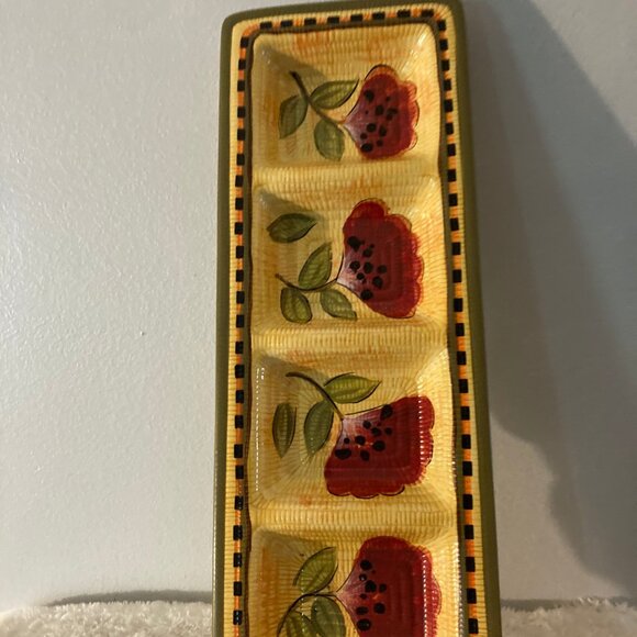 Tabletops Gallery "Lola" Hand Painted (4) Section 18-7/8" Serving Dish - Picture 2 of 5